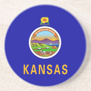 Posavasos De Arenisca Pascua con bandera de Kansas, Estados Unidos
