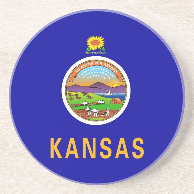 Posavasos De Arenisca Pascua con bandera de Kansas, Estados Unidos (Frente)