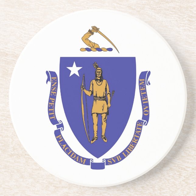Posavasos De Arenisca Pascua con bandera de Massachusetts, Estados Unido (Frente)