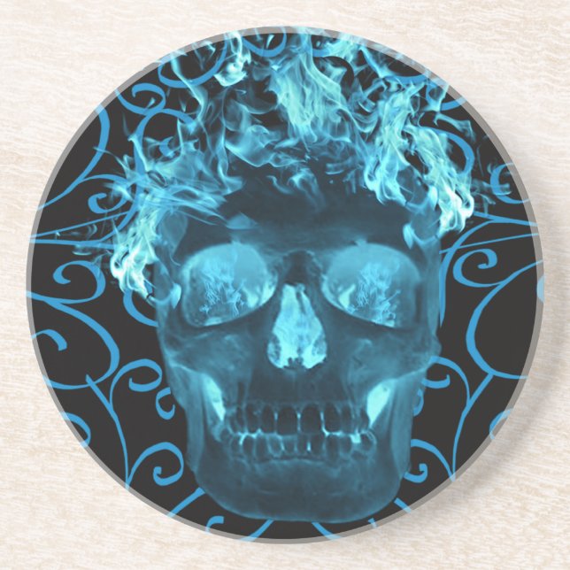 Posavasos De Arenisca Pascua De Calavera Azul Flamante (Frente)