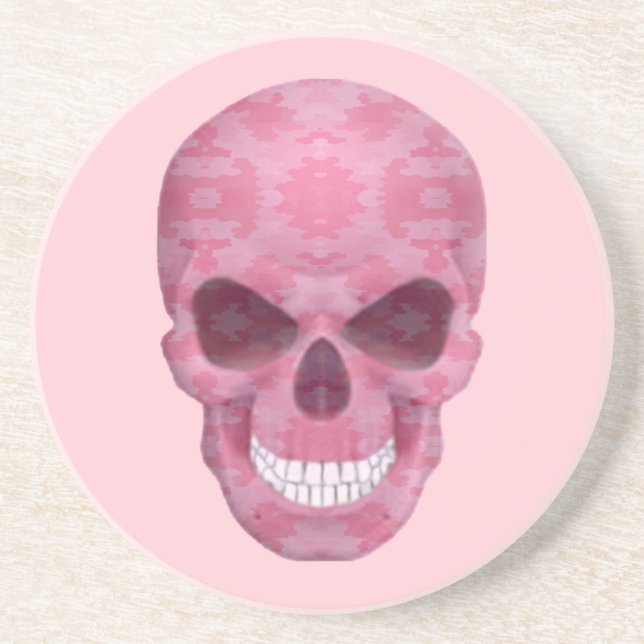 Posavasos De Arenisca Pascua de cráneo de camuflaje rosa (Frente)