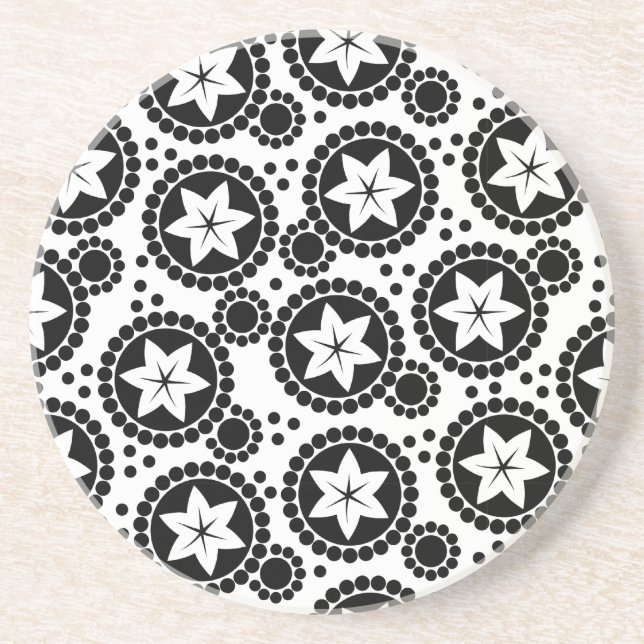 Posavasos De Arenisca Pascua de flores blancas negras (Frente)