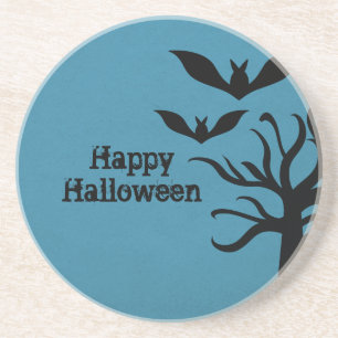 Posavasos De Arenisca Pascua de Halloween de Bats inquietantes, azul