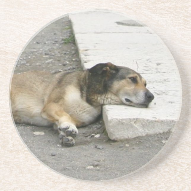 Posavasos De Arenisca Pascua de Perro Cansado, personalizable (Frente)