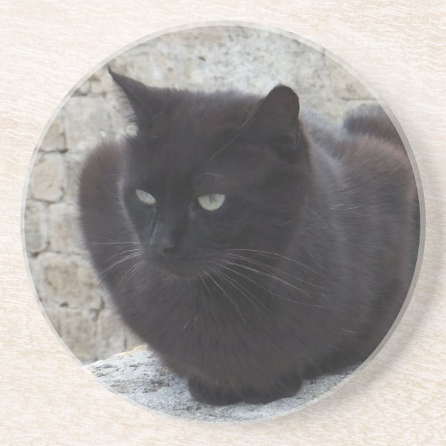 Posavasos De Arenisca Pascua de personalizado de gato negro (Frente)