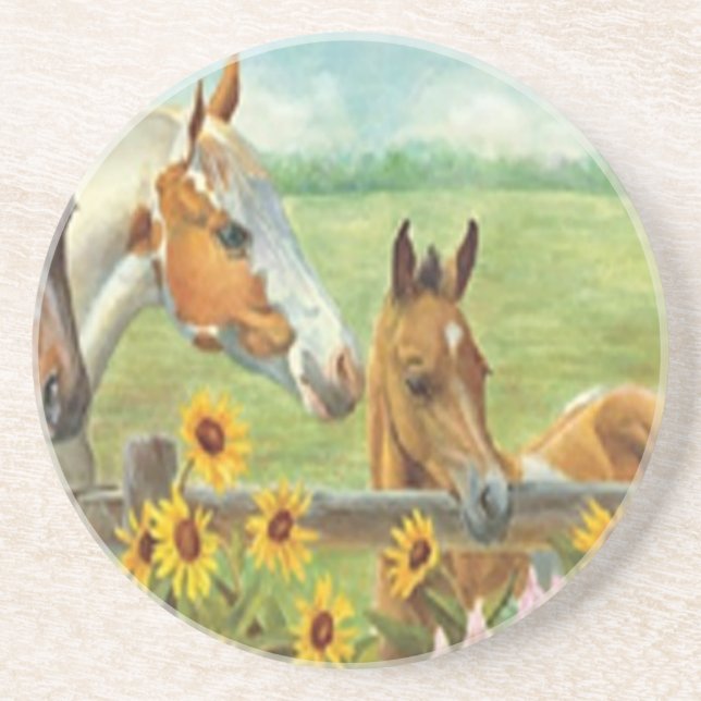 Posavasos De Arenisca Pascua de pintura de caballos (Frente)