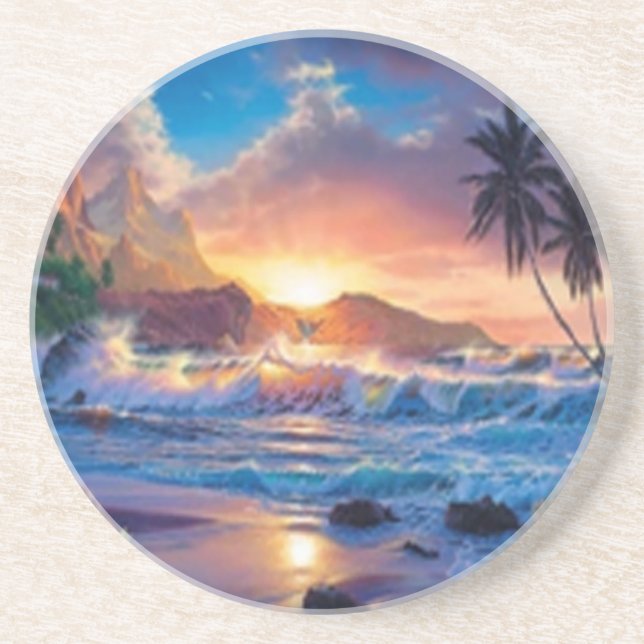 Posavasos De Arenisca Pascua de playa de Sunset (Frente)