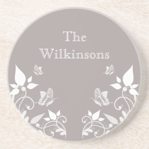 Posavasos De Arenisca Pascua floral de mariposa de marfil