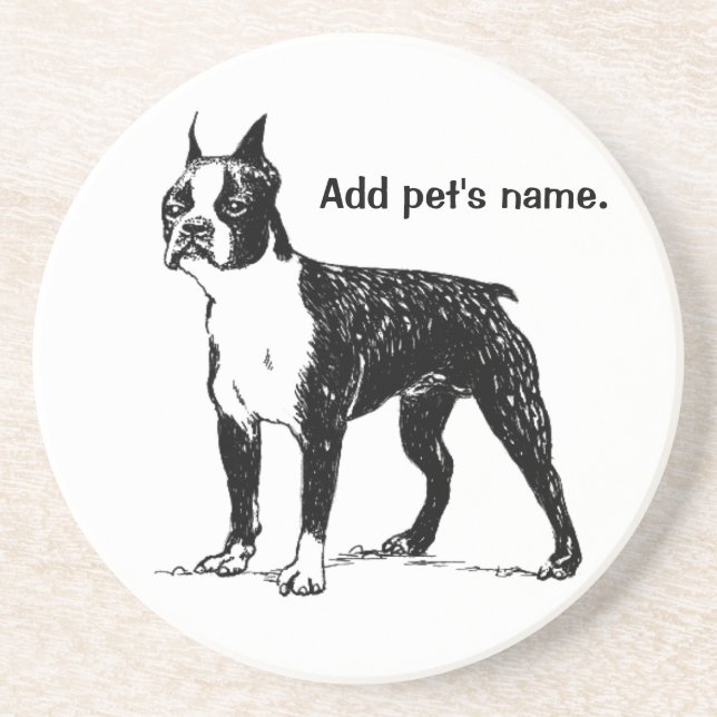 Posavasos De Arenisca Pascua Terrier de Boston con nombre de Mascota (Frente)