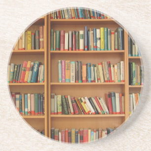 Posavasos De Arenisca Patrón clásico de estantería, librería, libros, vi