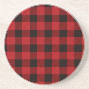 Posavasos De Arenisca Patrón clásico rojo y negro trenzado