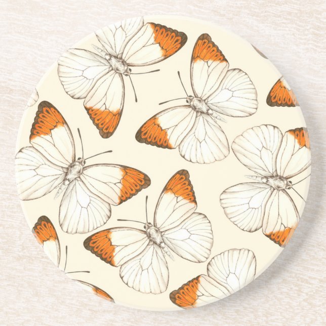 Posavasos De Arenisca Patrón de acuarela de mariposas (Frente)