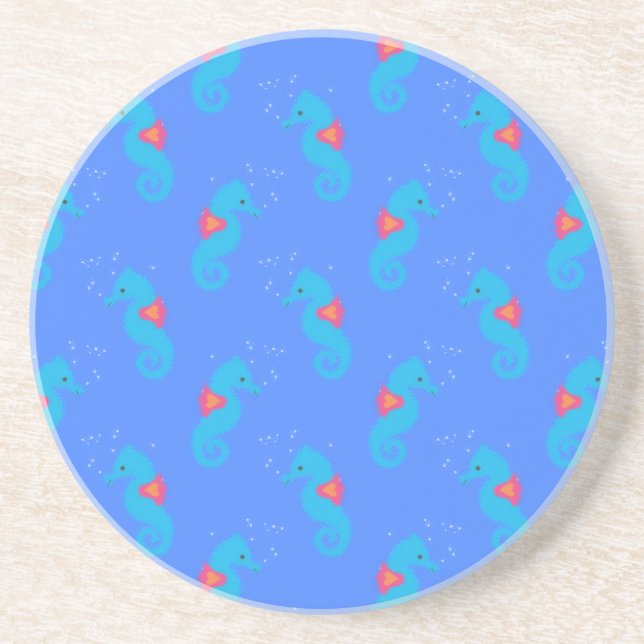 Posavasos De Arenisca Patrón de caballito de mar azul (Frente)