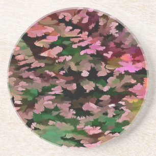 Posavasos De Arenisca Patrón de camuflaje rosa, melocotón y verde