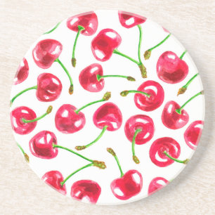 Posavasos De Arenisca Patrón de cerezas de color agua