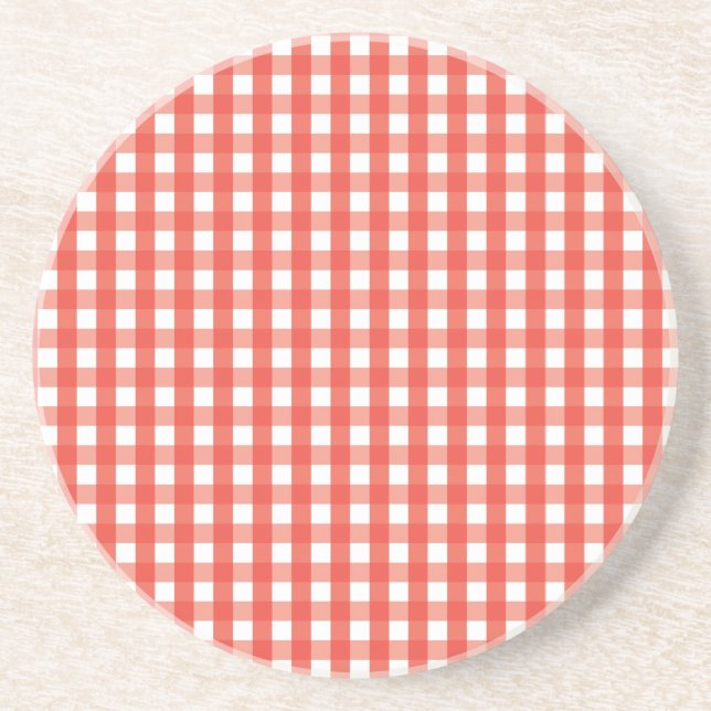 Posavasos De Arenisca Patrón de comprobación de Gingham rojo (Frente)