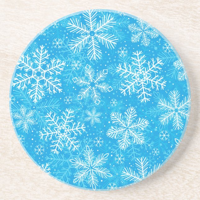 Posavasos De Arenisca Patrón de copos de nieve blancos (Frente)