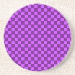 Posavasos De Arenisca Patrón de cuadros morado y magenta