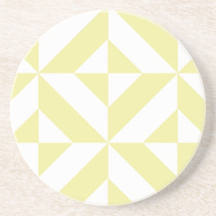 Posavasos De Arenisca Patrón de cubo de deco geométrico amarillo pálido