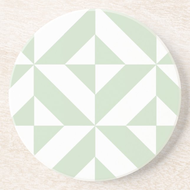 Posavasos De Arenisca Patrón de cubo de deducción geométrica verde de sa (Frente)