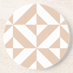 Posavasos De Arenisca Patrón de cubo de deducción geométrico cálido Beig