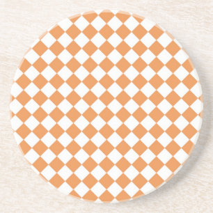 Posavasos De Arenisca Patrón de diamante a cuadros naranja y blanco past