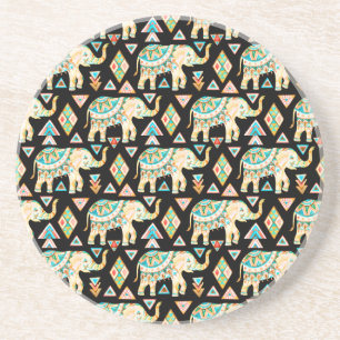 Posavasos De Arenisca Patrón de elefantes indios coloridos lindos
