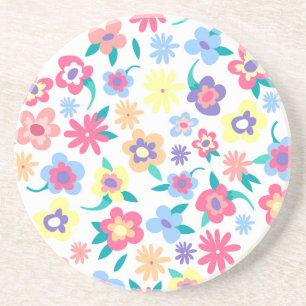 Posavasos De Arenisca Patrón de flores de primavera coloridas