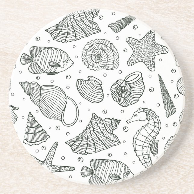 Posavasos De Arenisca Patrón de habitantes oceánicos 3 (Frente)