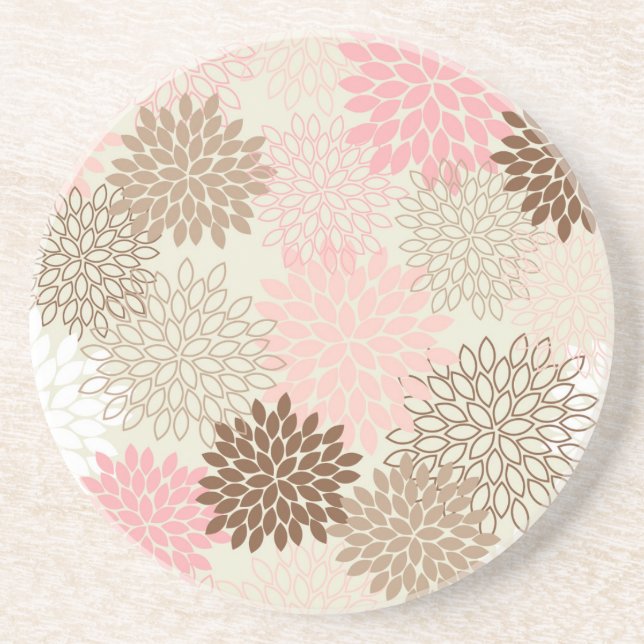 Posavasos De Arenisca Patrón De Mamá Rosa Y Marrón (Frente)