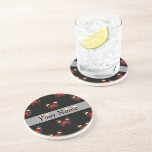 Posavasos De Arenisca Patrón de mariposa roja y negra