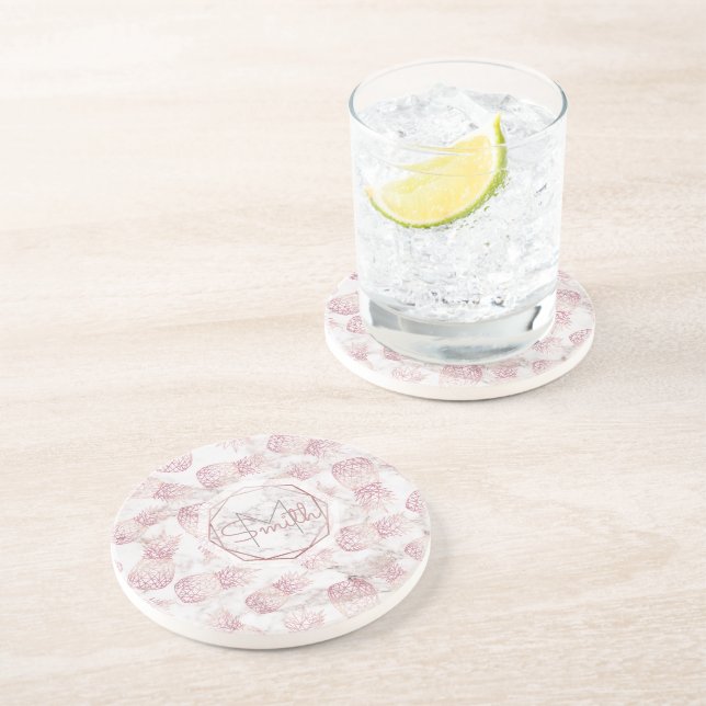 Posavasos De Arenisca Patrón de mármol geométrico rosa oro piña (Lado)