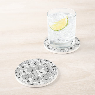 Posavasos De Arenisca Patrón de notas de música geométrica monocromática