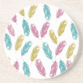 Posavasos De Arenisca Patrón de plumas coloridas