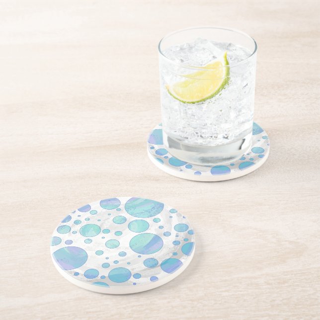 Posavasos De Arenisca Patrón de punto de polka azul glaciar (Lado)