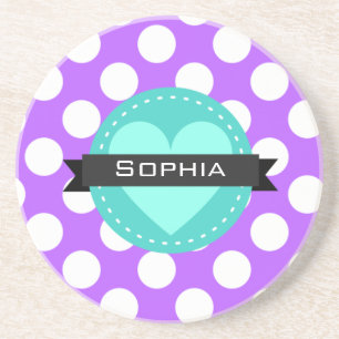 Posavasos De Arenisca Patrón de punto de polka azul morado