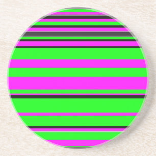 Posavasos De Arenisca Patrón de rayas color negro verde rosado caliente