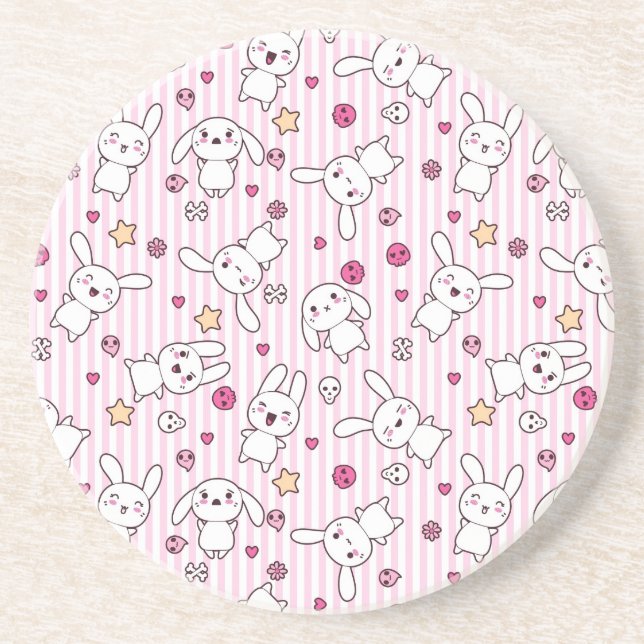 Posavasos De Arenisca patrón de rayas kawaii (Frente)
