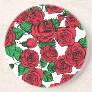 Posavasos De Arenisca Patrón de rosas rojas