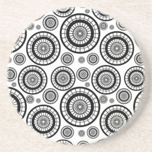Posavasos De Arenisca Patrón de rueda repetitiva en blanco y negro