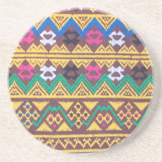 Posavasos De Arenisca Patrón de seda tailandés trenzado a mano (Frente)