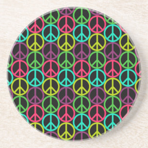 Posavasos De Arenisca Patrón de señas hippie de paz de los años 70