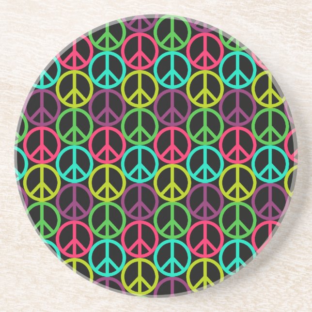 Posavasos De Arenisca Patrón de señas hippie de paz de los años 70 (Frente)