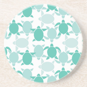 Posavasos De Arenisca Patrón de tortuga Verde azulada