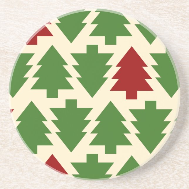 Posavasos De Arenisca Patrón de vacaciones de árboles de Navidad (Frente)