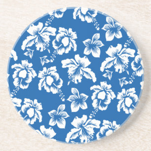 Posavasos De Arenisca Patrón hawiano de flores azules
