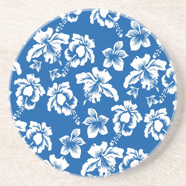 Posavasos De Arenisca Patrón hawiano de flores azules (Frente)