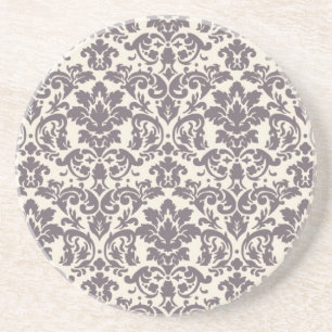 Posavasos De Arenisca patrón intrincado de damasco de crema gris taupe