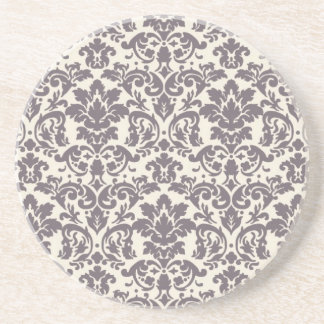 Posavasos De Arenisca patrón intrincado de damasco de crema gris taupe