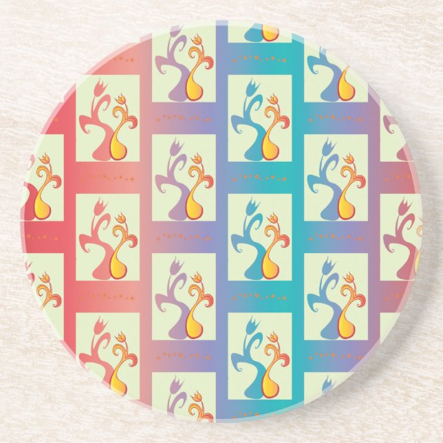 Posavasos De Arenisca Patrón moderno rojo, morado y azul Tulip Couple (Frente)